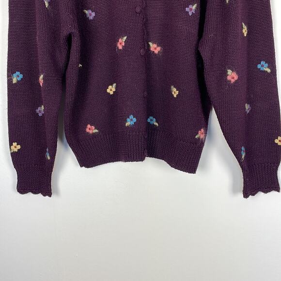 Herman Geist wool blend long sleeve button down floral embroidered sweater Large - Picture 2 of 9